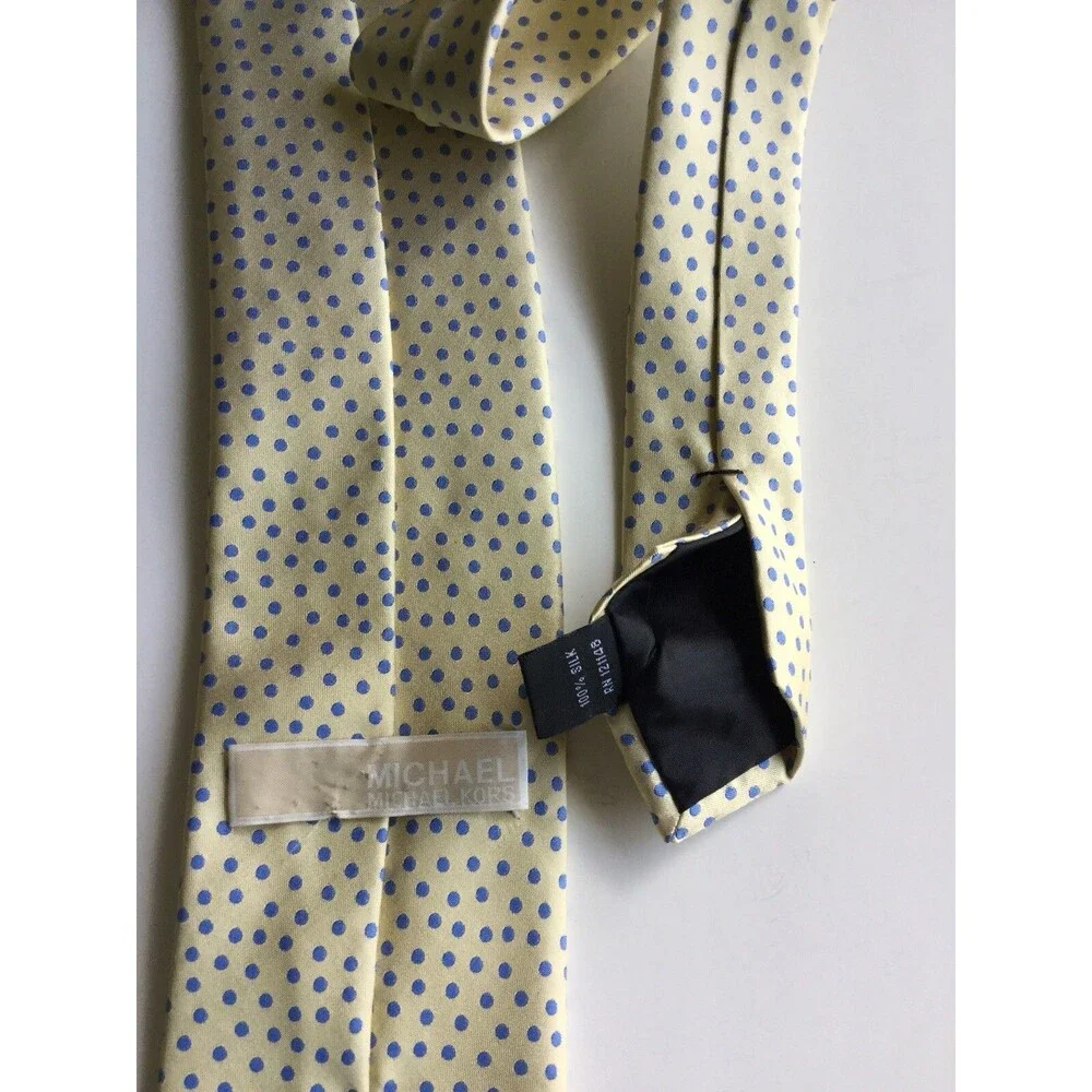 Michael Kors Yellow Blue Polka Dot Skinny Neck Tie Width 3.25